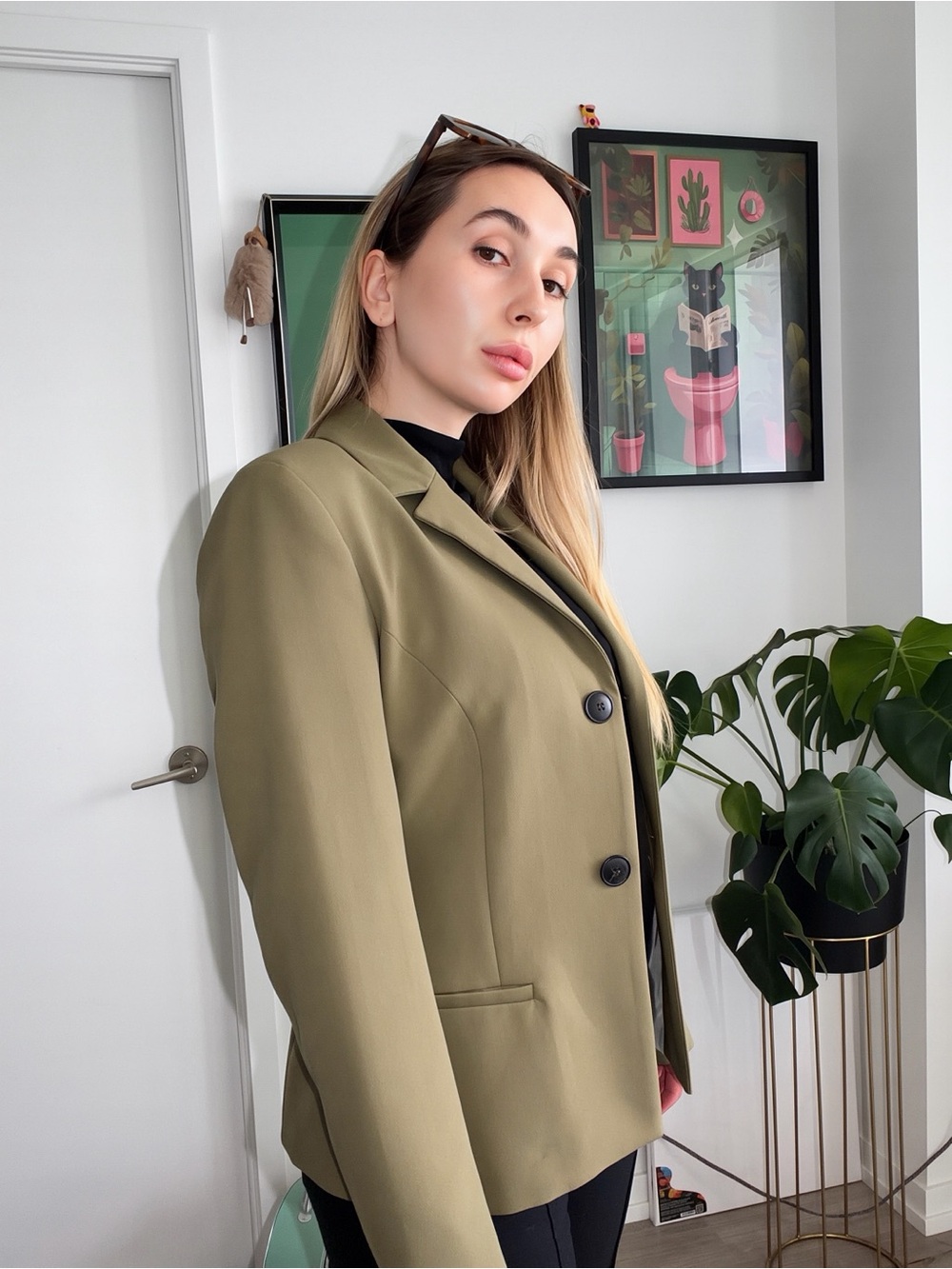 Zara Olive Green Single-Breasted Blazer